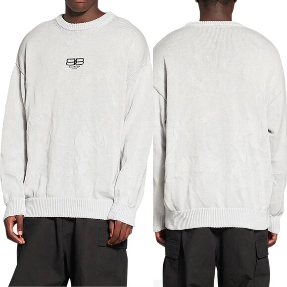 NWT Balenciaga License Crewneck Pullover Sweater Gray Embroidered Logo Sz Small - Picture 1 of 13